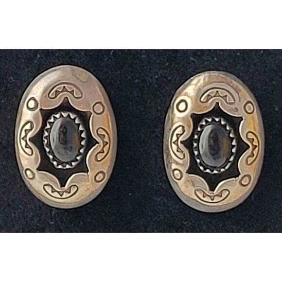 Earrings Carolyn Pollack Sterling Silver Onyx Shadow Box Post Signed - Picture 10 of 10